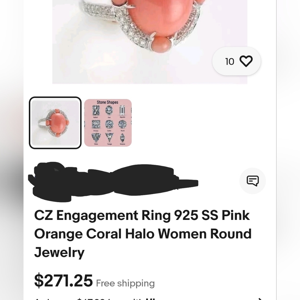 Rare Vintage Genuine Salmon Coral & CZ Wrap Around Ring Sterling Silver Sz 7! - Picture 9 of 9